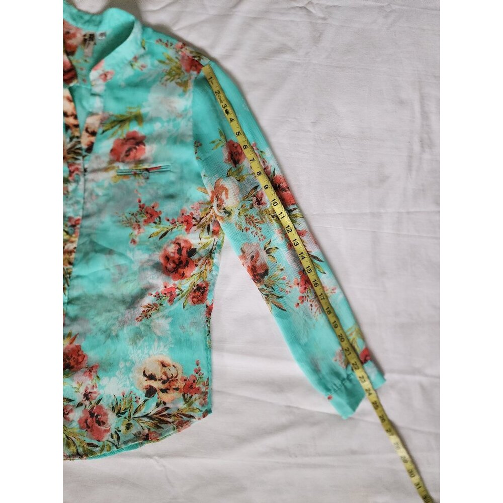 KUT From The Kloth Women's Blue‎ Floral Long Sleeve Chiffon Blouse Size Medium - Picture 9 of 10